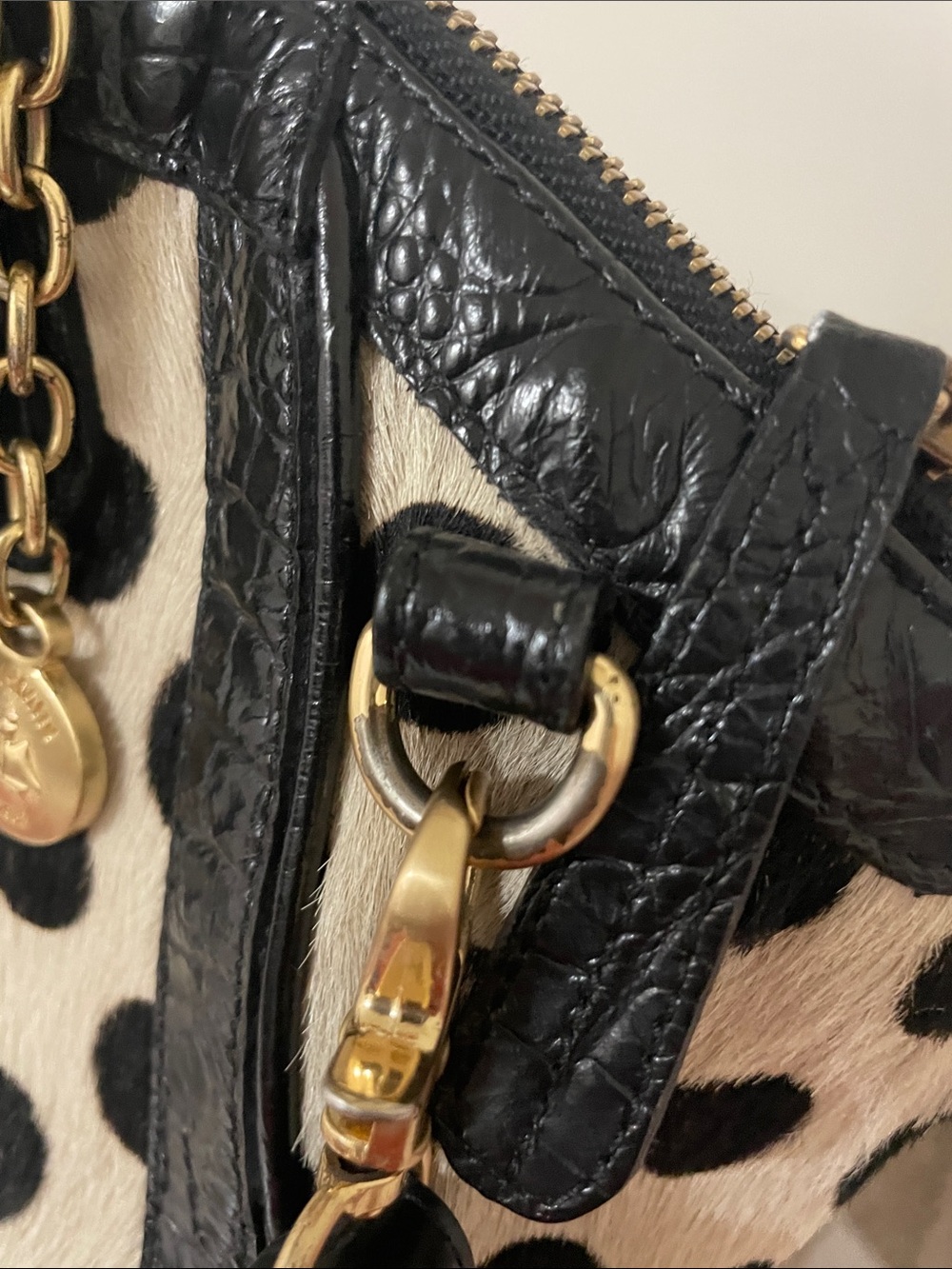 Brahmin Polka Dot Black & Cream Satchel Bag - Picture 10 of 11